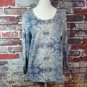 Chico's "Soft Scrolls" Roll/Tab Sleeve Tee Shirt